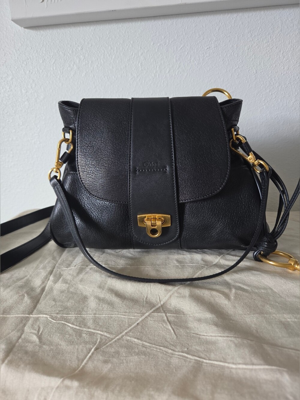 Chloe Black Lexa Crossbody Bag Leather Small Aged Gold Hardware - Picture 2 of 16